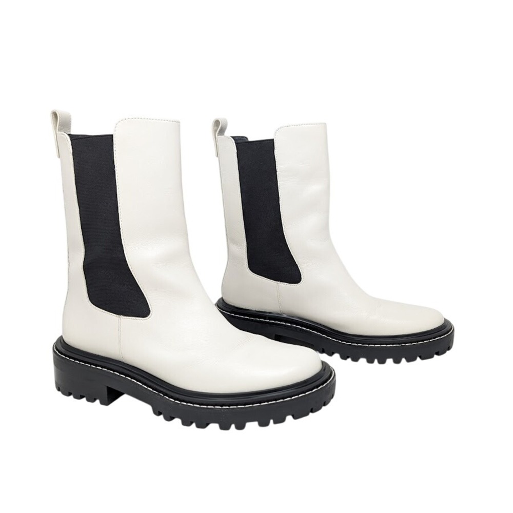 Tory Burch Benton Lug Sole Chelsea Boots Ivory Leather Women's‎ 9.5 M Minimalist